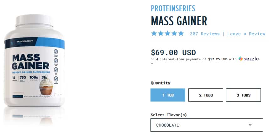 Transparent Labs Mass Gainer Pricing