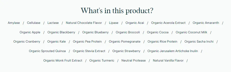 Ora Organic Protein Powder ingradients