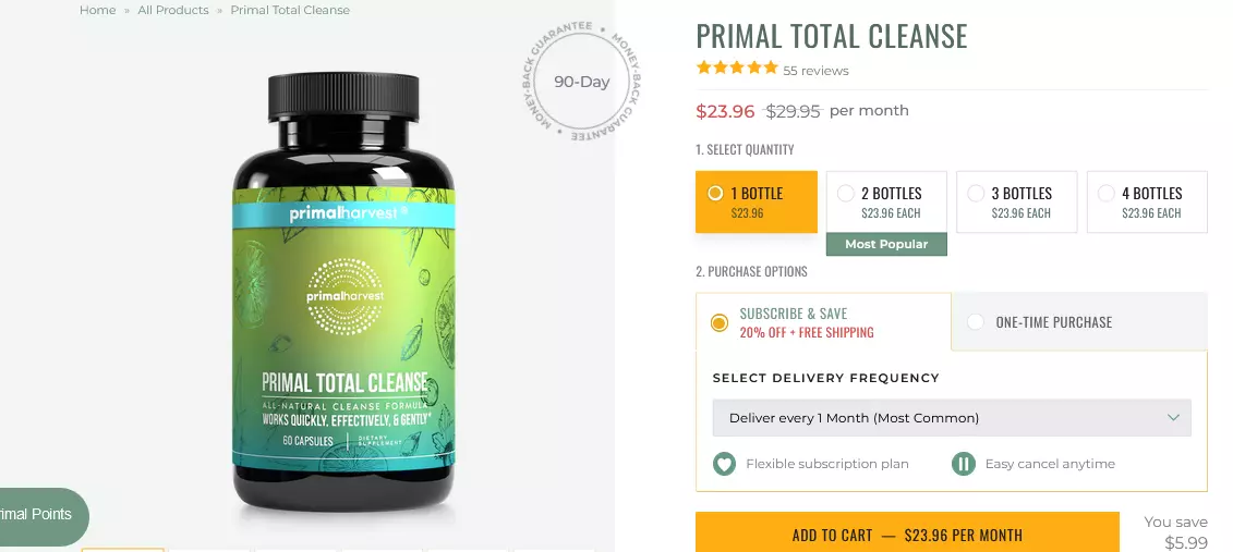 Primal Harvest Total Cleanse Cost